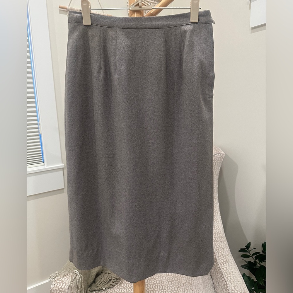 Vintage Frances Shop Gray Wool Suit Set Real Mink Fur Collar Jacket & Skirt S - Picture 11 of 16